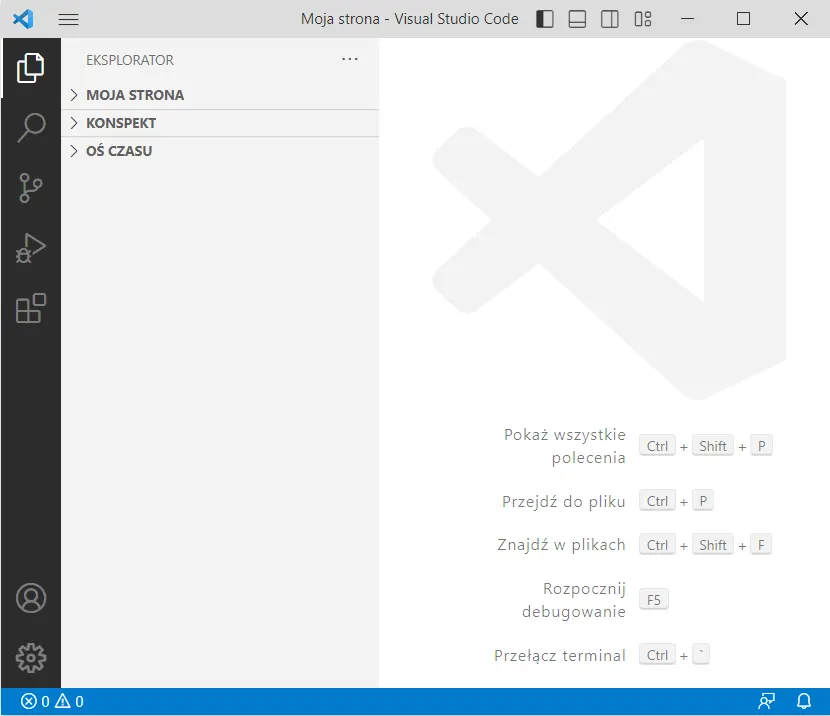 Instalacja Visual Studio Code - gotowe okno
