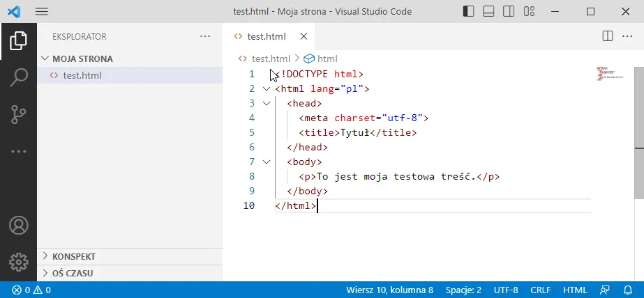 Instalacja Visual Studio Code - testowy kod