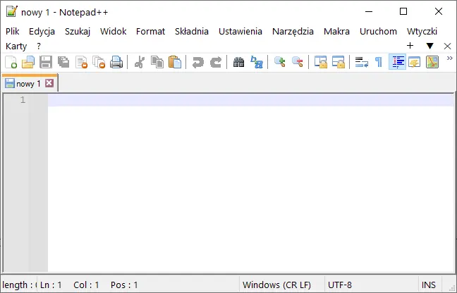 Zrzut ekranu interfejsu Notepad++