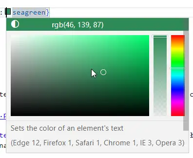 Visual Studio Code okienko kolorów