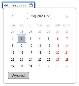 Kontrolka input type date