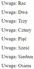 Przykładowa lista z licznikiem łańcuchowym