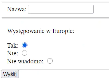 Formularz z przyciskami radiowymi php input - formularz z przyciskami radiowymi