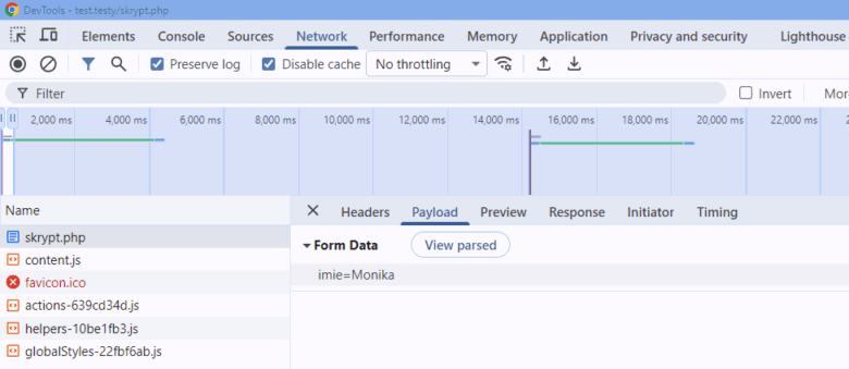Treść żądania POST w narzędziach dla programistów przeglądarki Google Chrome formularze php - treść żądania post w narzędziach dla programistów google chrome
