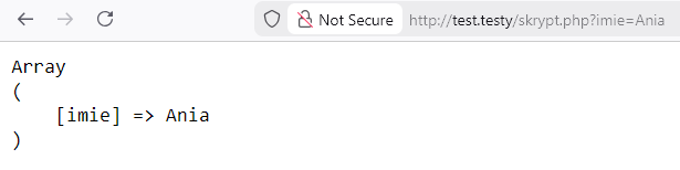 Efekt zatwierdzenia i przesłania formularza metodą GET formularze php - okno przeglądarki po zatwierdzeniu formularza php metodą get