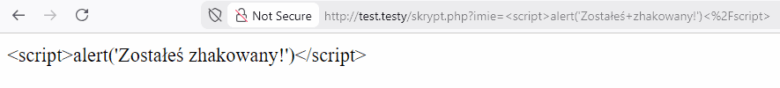 Po dodaniu funkcji htmlspecialchars() złośliwy kod nie został wykonany, a jedynie wyświetlony na stronie obsługa formularzy php - rozbrojony atak